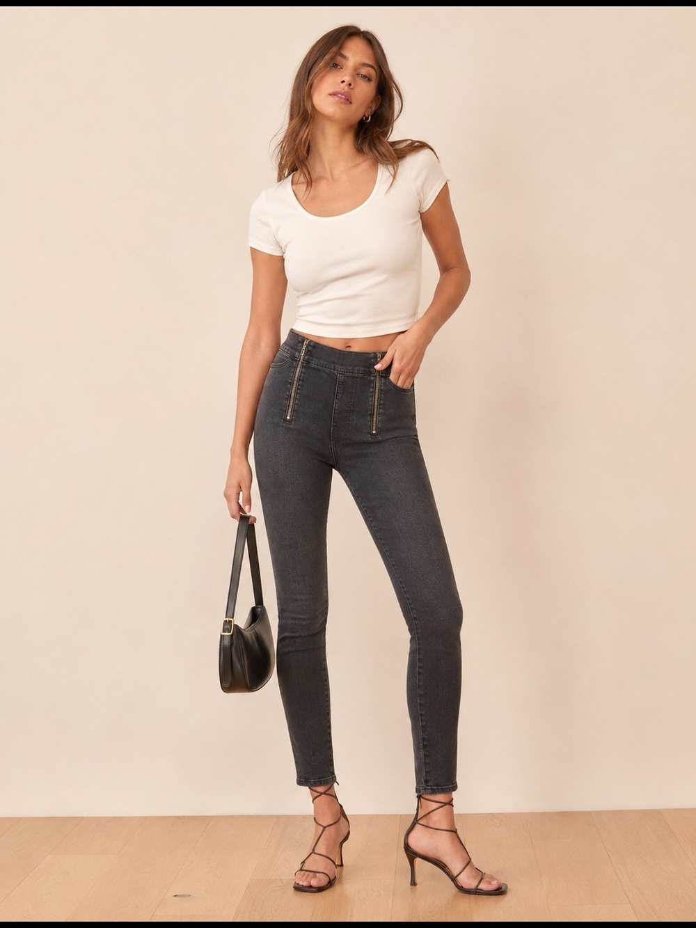 Reformation Krista High & Skinny Jean In Faded Black Sz28 Like New